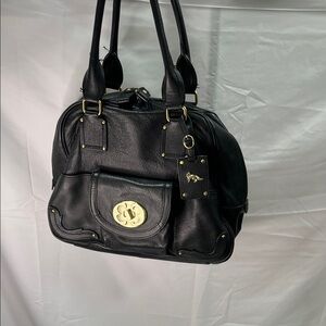 Emma Fox Black Leather Shoulder Bag with Gold Accents